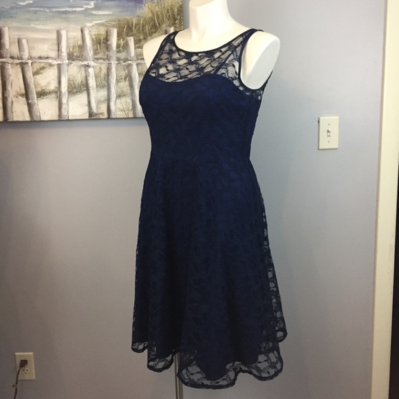 Evan Picone Dresses & Skirts - Evan-Picone Blue Lace Eyelet Cocktail Mid Dress 14